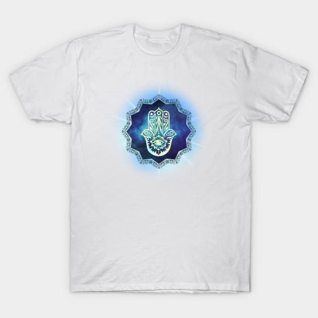 Midnight Sky Hamsa Hand T-Shirt by Mazzlo Shop